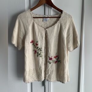 Dressbarn Vintage Cream Floral Embroidered eyelet cardigan
